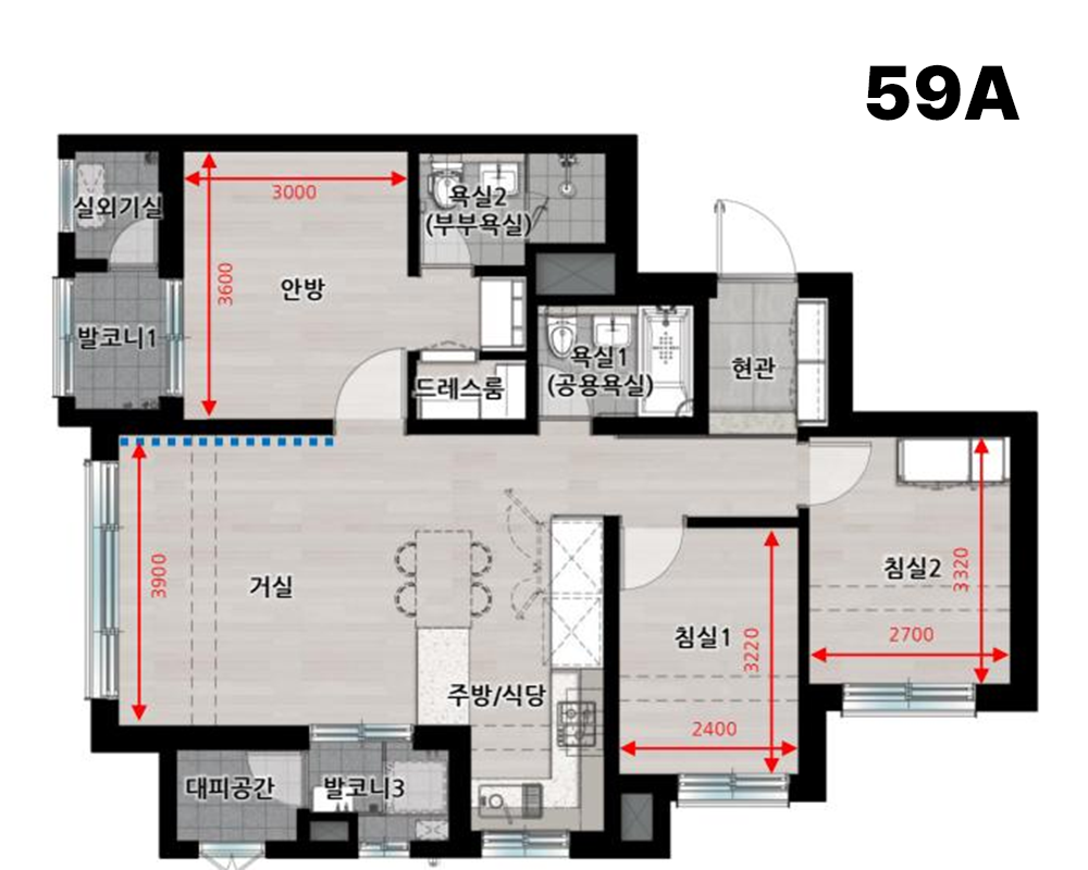 순천 한양립스 59A 타입 평면도
