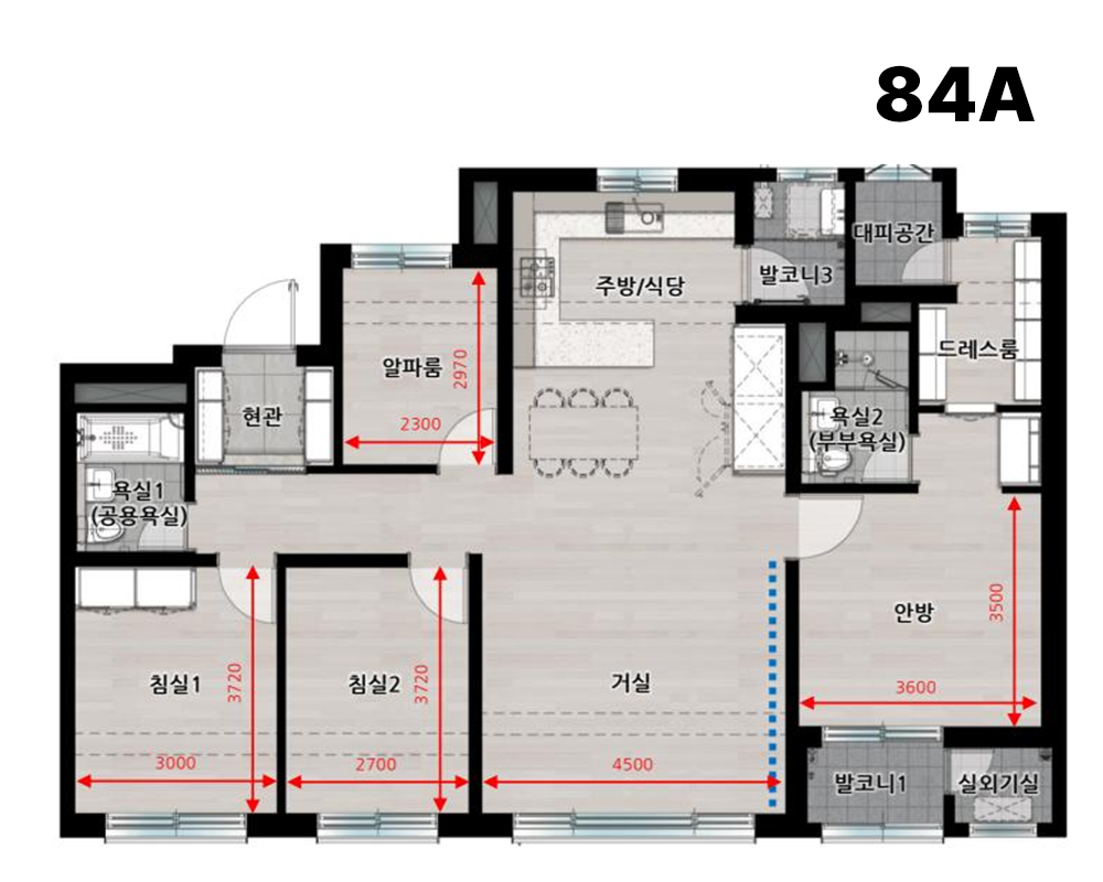 순천 한양립스 84A 타입 평면도
